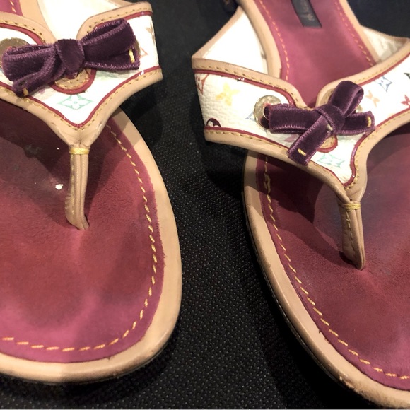 Louis Vuitton White Multi-color Thong Sandals~100% Authentic (used) - Picture 5 of 6